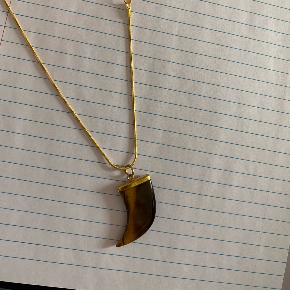Large Tiger Eye Claw on Gold plated Chain. Mens Women’s unisex